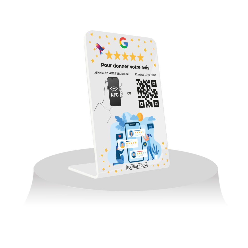 Explorez notre dernière innovation : un chevalet équipé d'une puce NFC conçu pour accélérer la collecte d’avis Google et booster votre référencement en ligne. Découvrez comment cette technologie avancée peut améliorer l'expérience utilisateur et renforcer la visibilité de votre entreprise sur le Web.