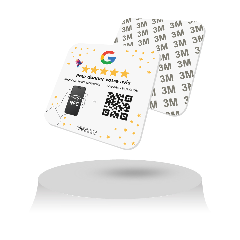 Découvrez notre plaque collante équipée d'une puce NFC, conçue pour accélérer la collecte d’avis Google et améliorer votre référencement en ligne. Une solution innovante pour renforcer votre présence numérique.
